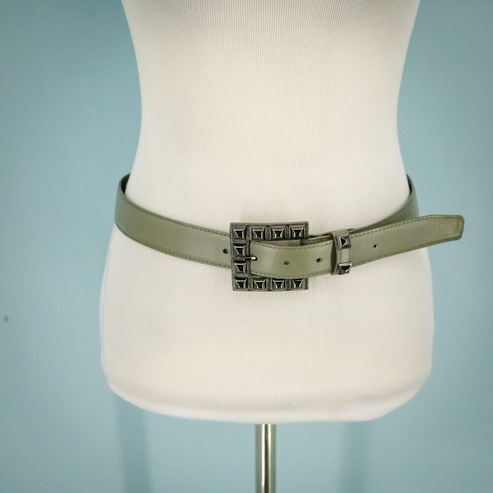 Carlisle Size Small S Gray Leather Square Stud Statement Buckle Adjustable Belt